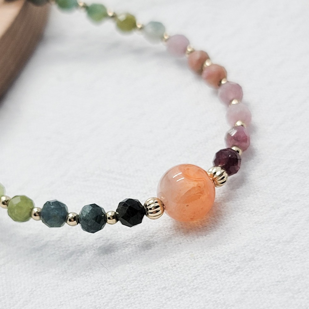 水晶手鍊(勾釦)｜西瓜碧璽 鹽源瑪瑙-細節圖2