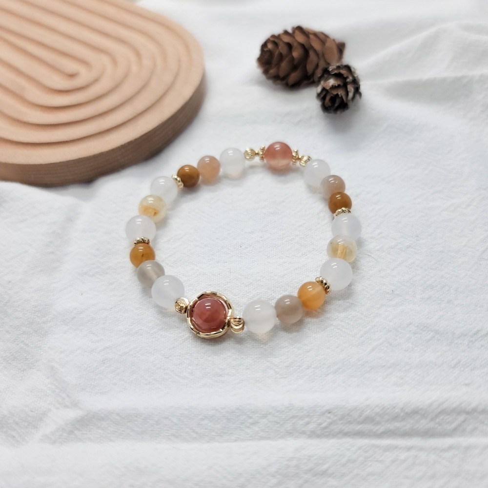 水晶手串｜鹽源瑪瑙 白玉髓 黃兔毛 橙月光 奶蓋黃水晶-細節圖2