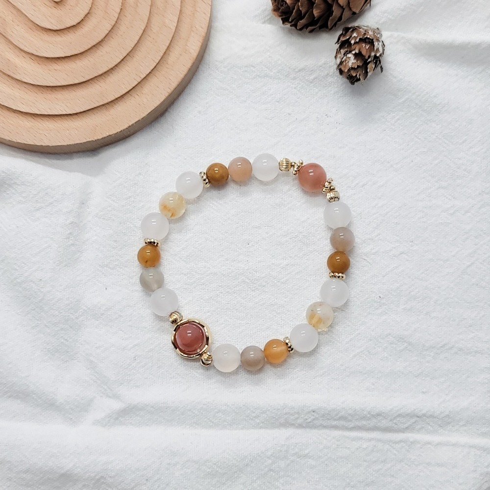 水晶手串｜鹽源瑪瑙 白玉髓 黃兔毛 橙月光 奶蓋黃水晶-細節圖3