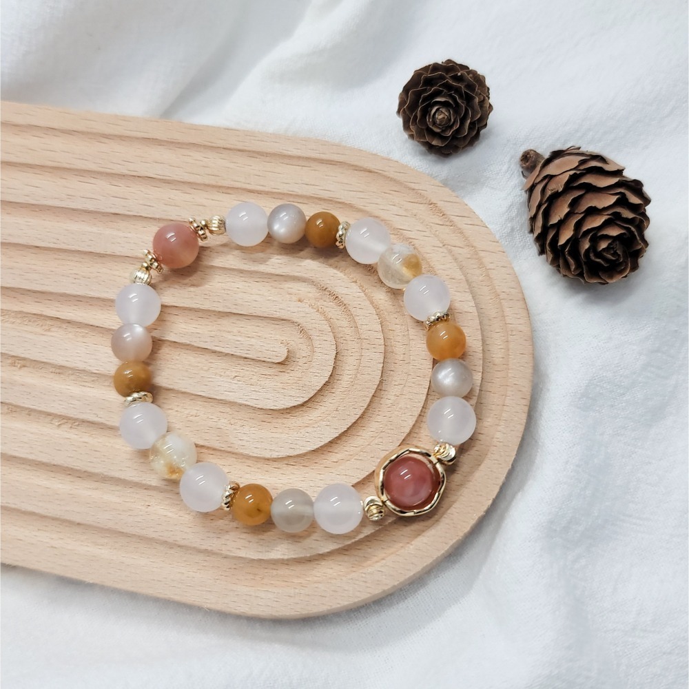 水晶手串｜鹽源瑪瑙 白玉髓 黃兔毛 橙月光 奶蓋黃水晶-細節圖4