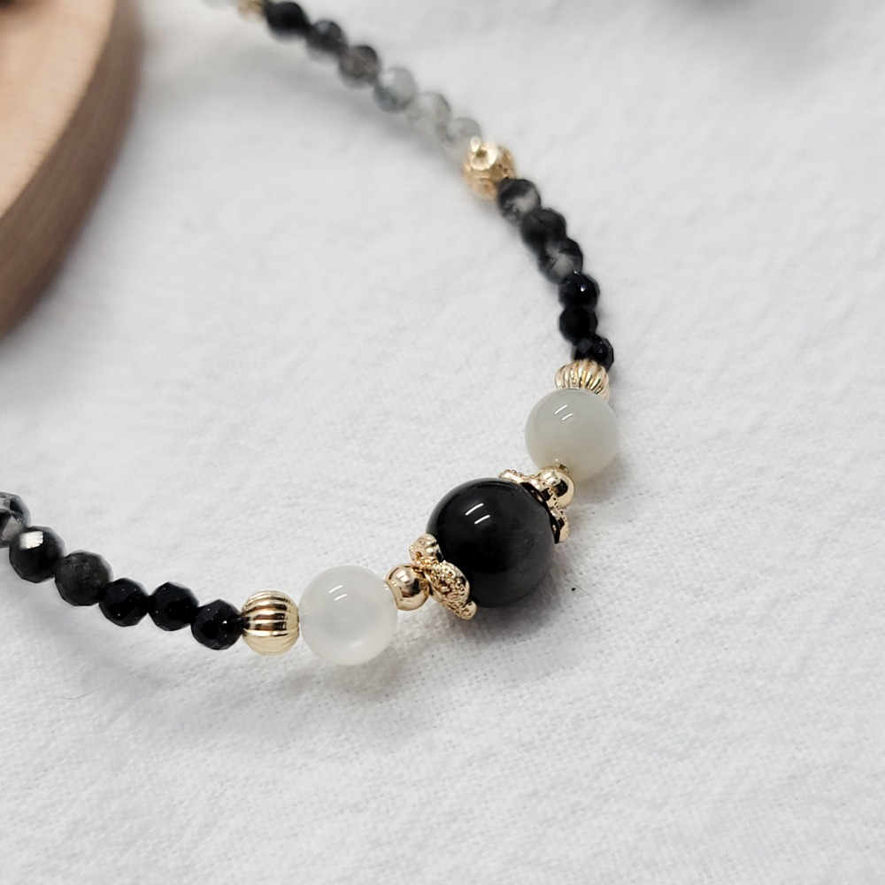 水晶手鏈(勾釦)｜ 銀曜石 白月光 黑髮晶 避邪 排除負能量-細節圖2