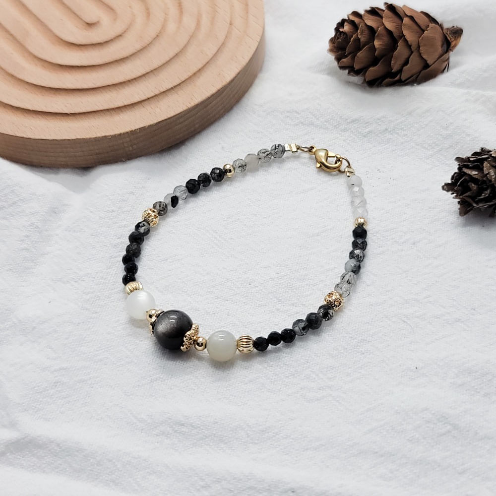 水晶手鏈(勾釦)｜ 銀曜石 白月光 黑髮晶 避邪 排除負能量-細節圖3