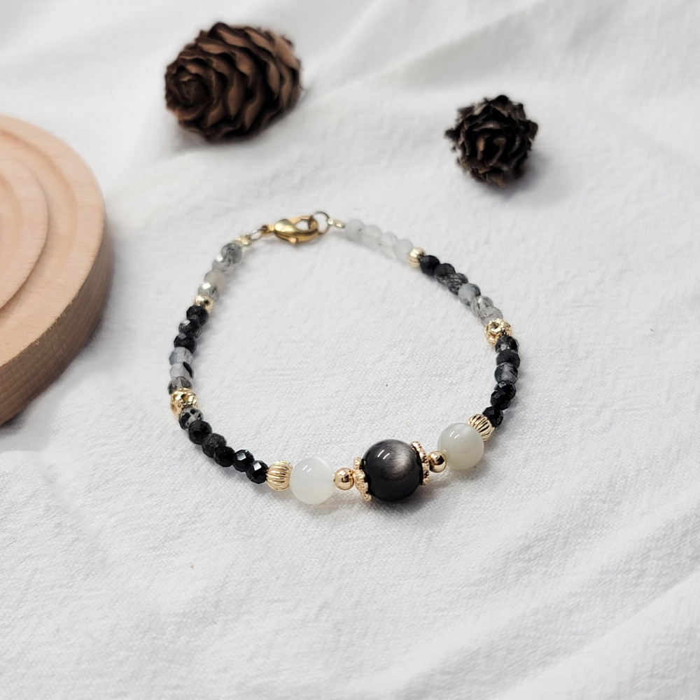 水晶手鏈(勾釦)｜ 銀曜石 白月光 黑髮晶 避邪 排除負能量-細節圖4