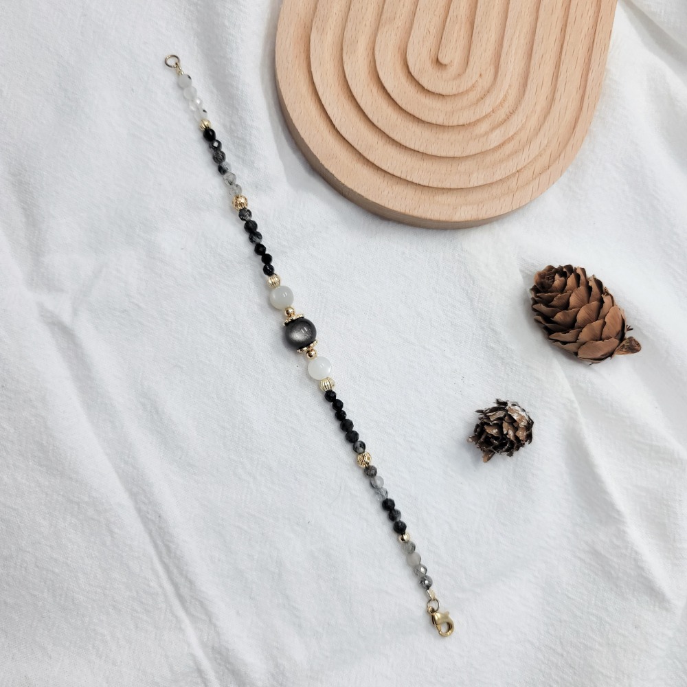 水晶手鏈(勾釦)｜ 銀曜石 白月光 黑髮晶 避邪 排除負能量-細節圖5