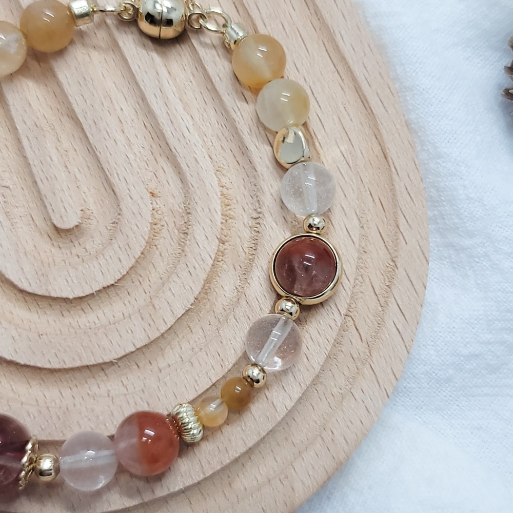 水晶手鍊(磁釦) | 紅膠花 黃兔毛 半盆紅兔毛-細節圖2