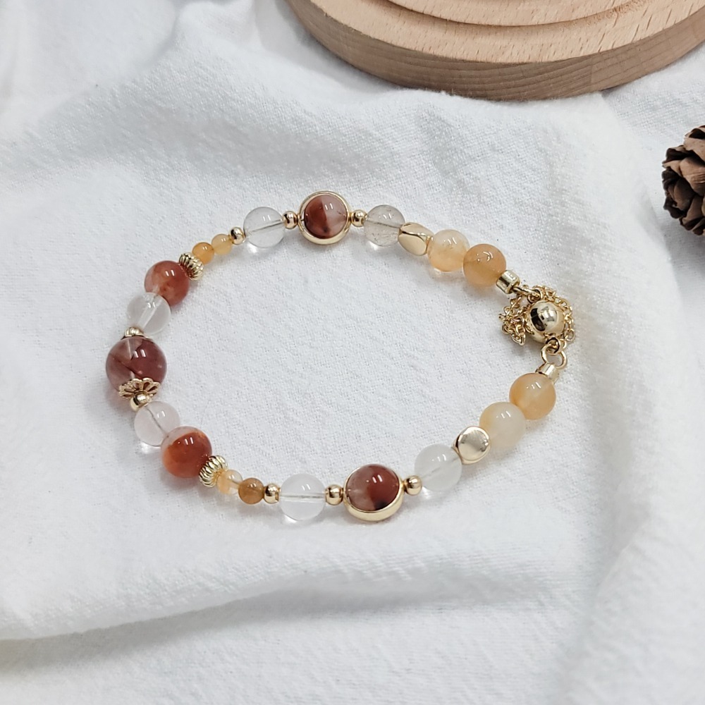 水晶手鍊(磁釦) | 紅膠花 黃兔毛 半盆紅兔毛-細節圖5