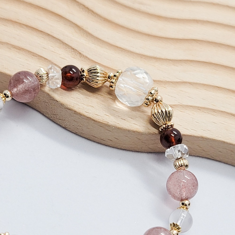 水晶手串｜ 白水晶 草莓晶 透體粉晶 紅石榴 白玉髓-細節圖3