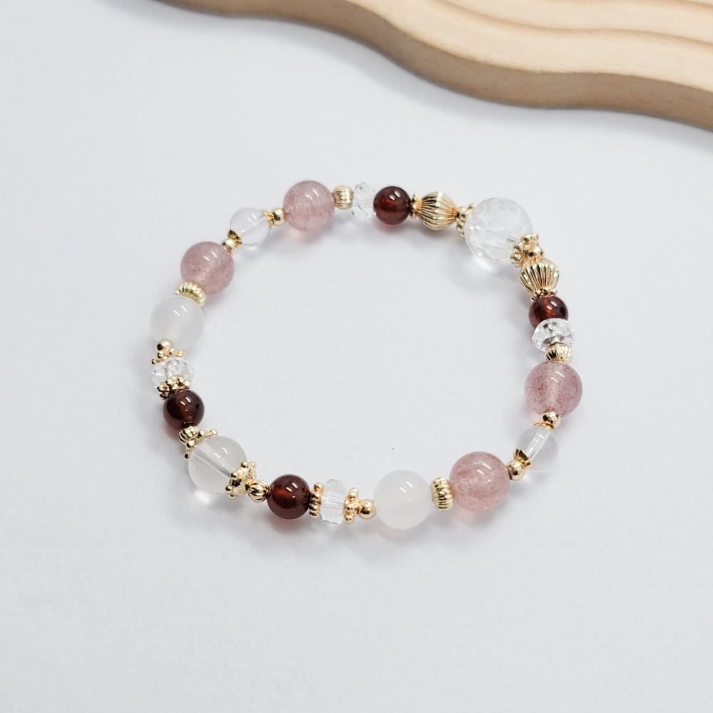 水晶手串｜ 白水晶 草莓晶 透體粉晶 紅石榴 白玉髓-細節圖4
