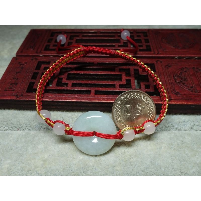 天然緬甸玉A貨/糯種，平安扣玉手鍊~出清不議價250元~(11Z129-2)~清貨~孫裴筠-細節圖3