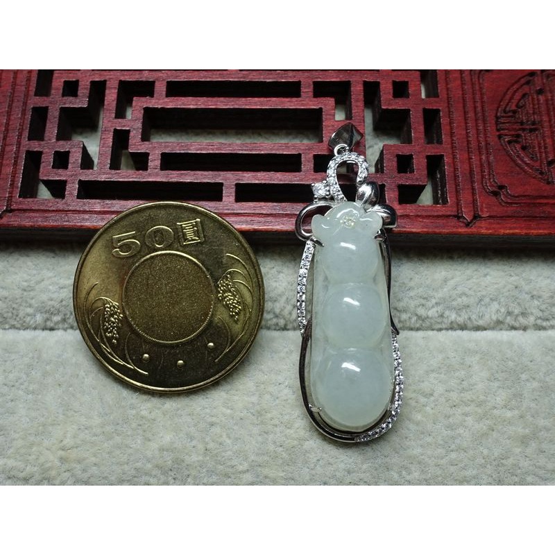 天然緬甸玉A貨/冰糯，S925銀/福豆玉墜~出清不議價1380元~附証附鍊~(89Z1631-5)~清貨~孫裴筠-細節圖3
