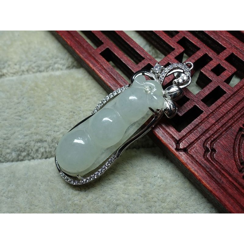 天然緬甸玉A貨/冰糯，S925銀/福豆玉墜~出清不議價1380元~附証附鍊~(89Z1631-5)~清貨~孫裴筠-細節圖4