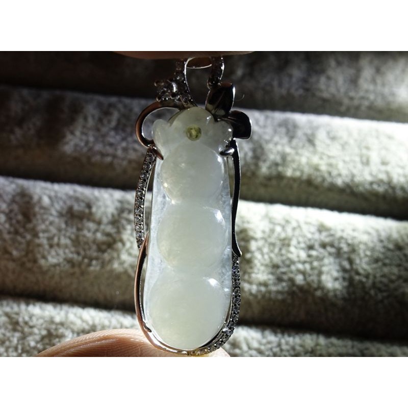 天然緬甸玉A貨/冰糯，S925銀/福豆玉墜~出清不議價1380元~附証附鍊~(89Z1631-5)~清貨~孫裴筠-細節圖5