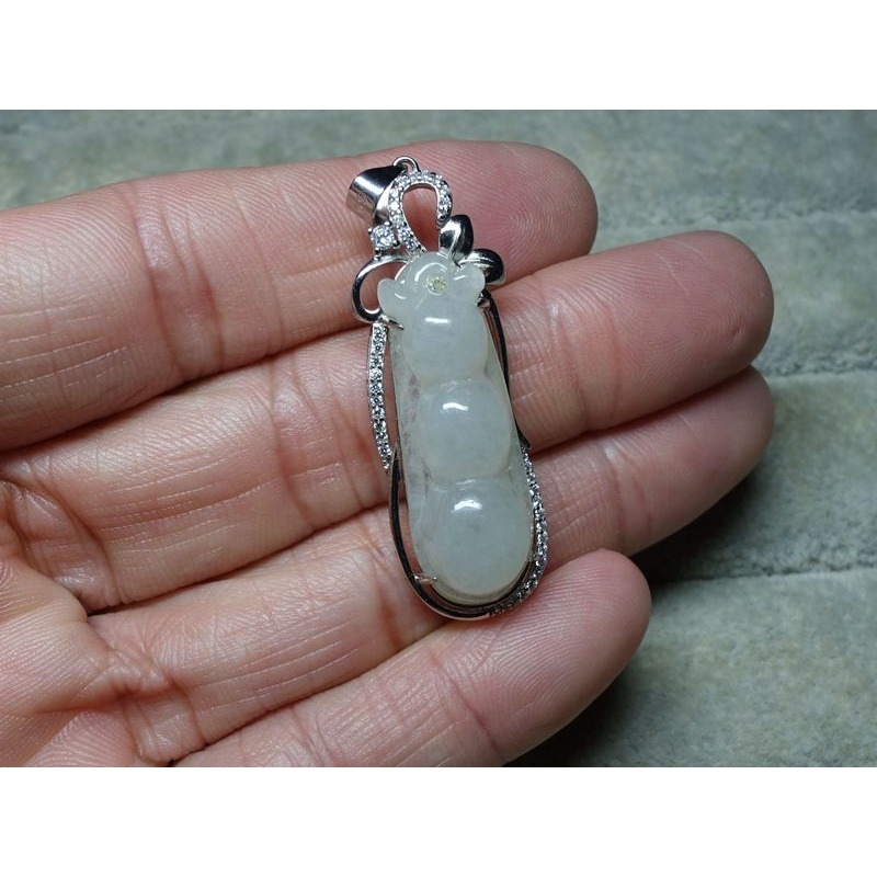 天然緬甸玉A貨/冰糯，S925銀/福豆玉墜~出清不議價1380元~附証附鍊~(89Z1631-5)~清貨~孫裴筠-細節圖7