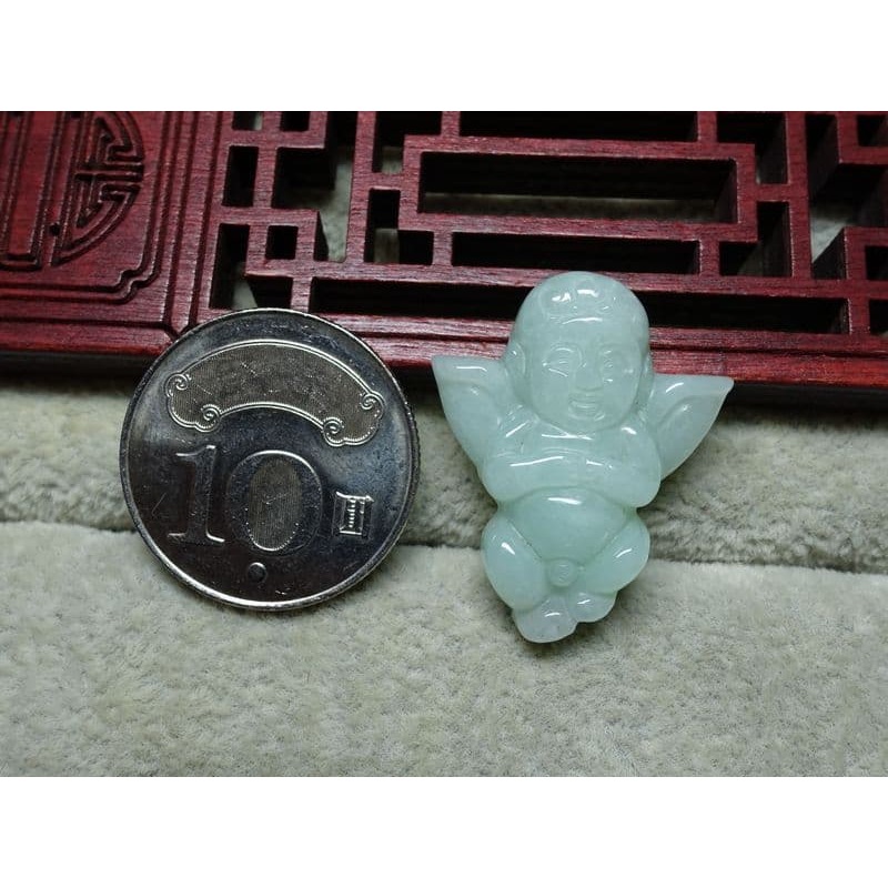 天然緬甸玉A貨/微綠，小天使玉墜~出清不議價888元~附墜頭~(36Z0403-3)~清貨~孫裴筠-細節圖3