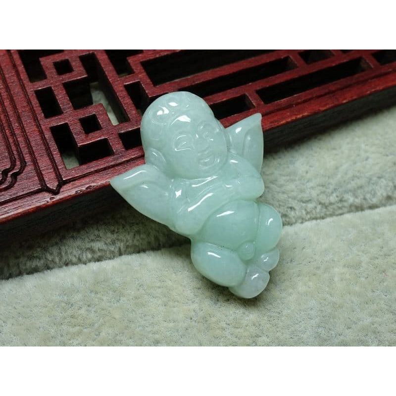 天然緬甸玉A貨/微綠，小天使玉墜~出清不議價888元~附墜頭~(36Z0403-3)~清貨~孫裴筠-細節圖5