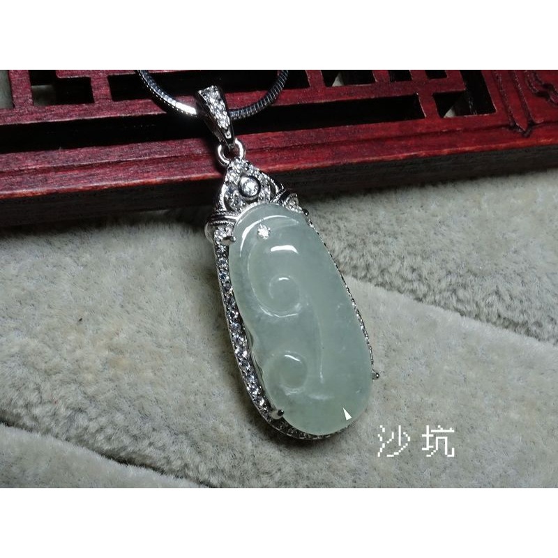 清貨不議價1300元~天然緬甸玉A貨/冰糯，S925銀/如意玉墜~附証附鍊~(93Z1765)~孫裴筠-細節圖2
