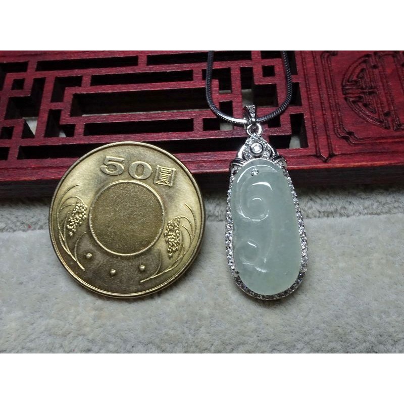 清貨不議價1300元~天然緬甸玉A貨/冰糯，S925銀/如意玉墜~附証附鍊~(93Z1765)~孫裴筠-細節圖3