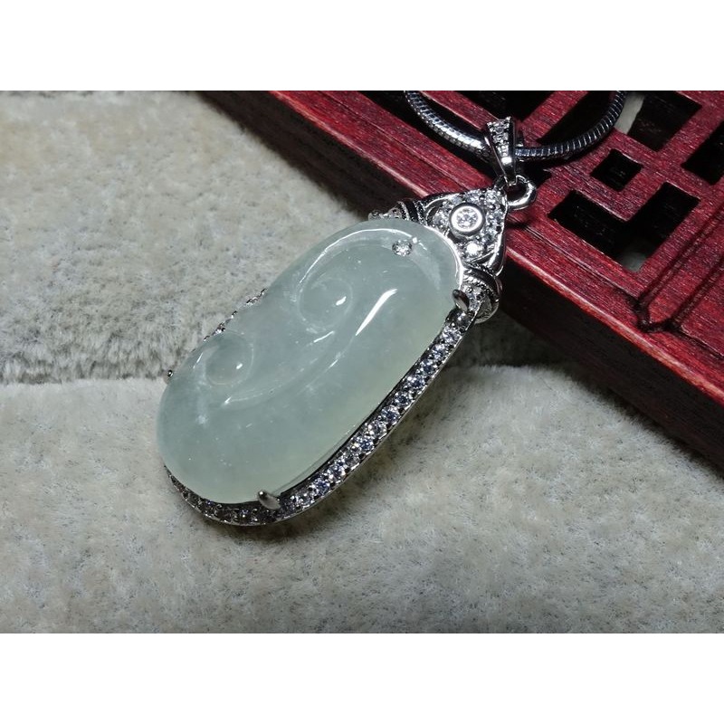 清貨不議價1300元~天然緬甸玉A貨/冰糯，S925銀/如意玉墜~附証附鍊~(93Z1765)~孫裴筠-細節圖4