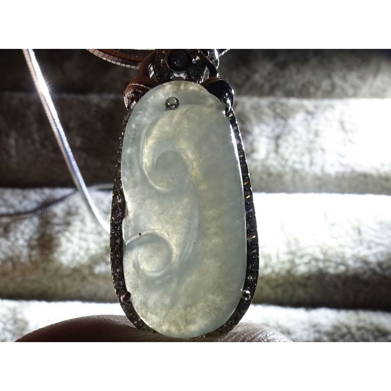 清貨不議價1300元~天然緬甸玉A貨/冰糯，S925銀/如意玉墜~附証附鍊~(93Z1765)~孫裴筠-細節圖5