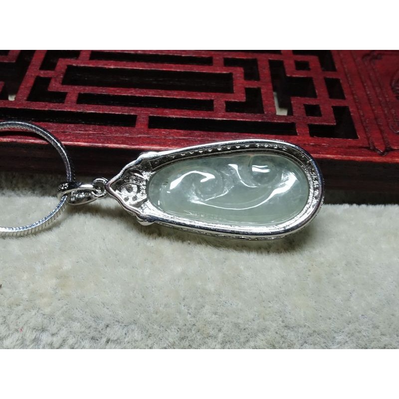 清貨不議價1300元~天然緬甸玉A貨/冰糯，S925銀/如意玉墜~附証附鍊~(93Z1765)~孫裴筠-細節圖7