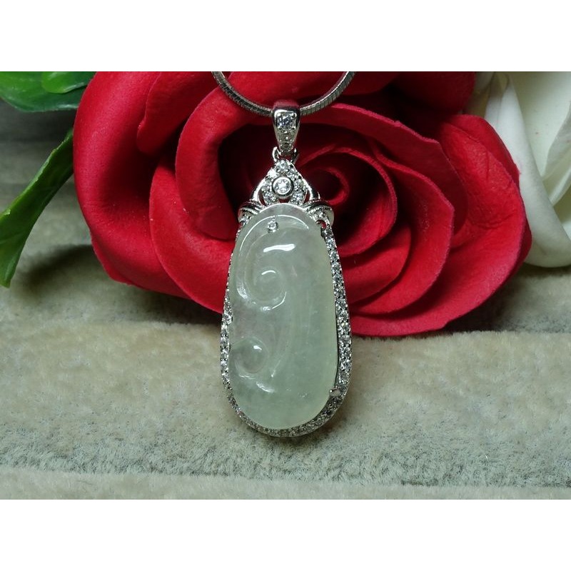 清貨不議價1300元~天然緬甸玉A貨/冰糯，S925銀/如意玉墜~附証附鍊~(93Z1765)~孫裴筠-細節圖8