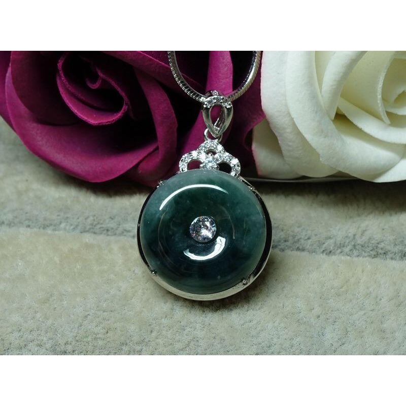 清貨不議價1200元~天然緬甸玉A貨/糯種飄綠，S925銀/小平安扣玉墜~附証附鍊~(53Z1402)~孫裴筠-細節圖5