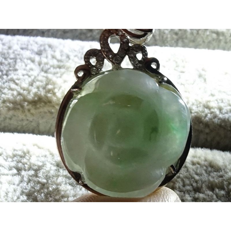 清貨不議價1200元~天然緬甸玉A貨/飄綠，S925銀/花朵玉墜~附証附鍊~(12Z1371-8)~孫裴筠-細節圖8
