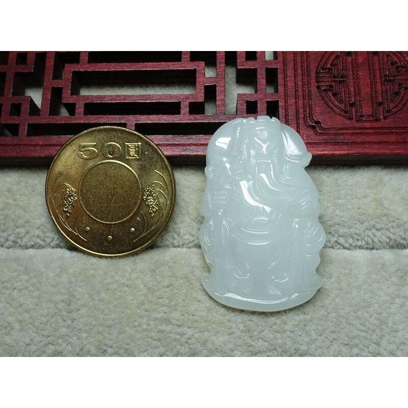天然緬甸玉A貨/糯種/牛奶白，關公玉墜~出清不議價999元~附證附繩鍊~(91Z922-1)~孫裴筠-細節圖3