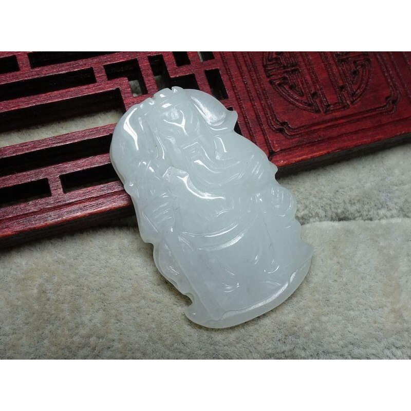 天然緬甸玉A貨/糯種/牛奶白，關公玉墜~出清不議價999元~附證附繩鍊~(91Z922-1)~孫裴筠-細節圖7