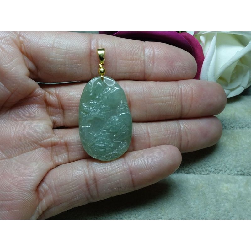清貨不議價800元~天然緬甸玉A貨/油青，山水玉墜~附證附墜頭~(13Z611-5)~孫裴筠-細節圖6