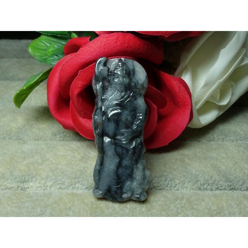 清貨不議價1000元~天然緬甸玉A貨/烏雞，關公玉墜~附證附繩鍊~(76Z1232)~孫裴筠-細節圖8