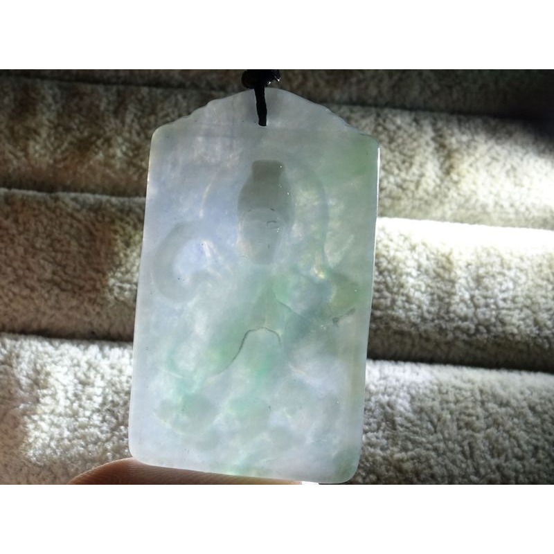 天然緬甸玉A貨/微綠淡黃，媽祖玉墜~出清不議價1080元~附證附繩鍊~(79Z1265)~清貨~孫裴筠-細節圖5