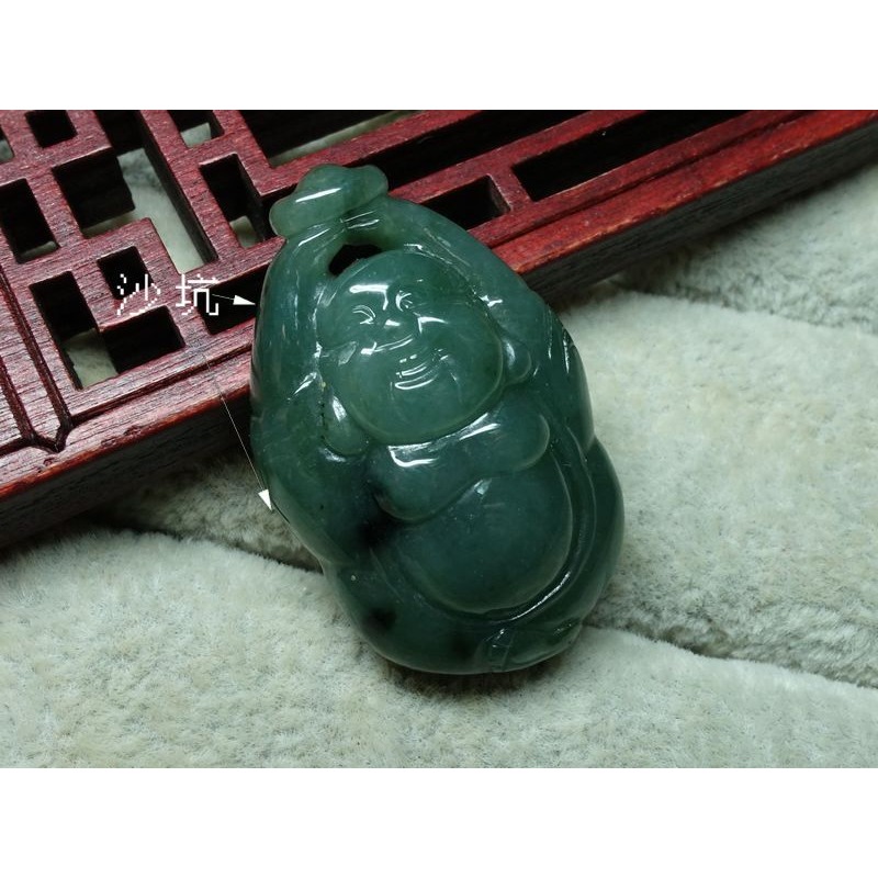 清貨不議價1000元~天然緬甸玉A貨/油青，彌勒佛玉墜~附證附繩鍊~(36Z1092)~孫裴筠-細節圖2