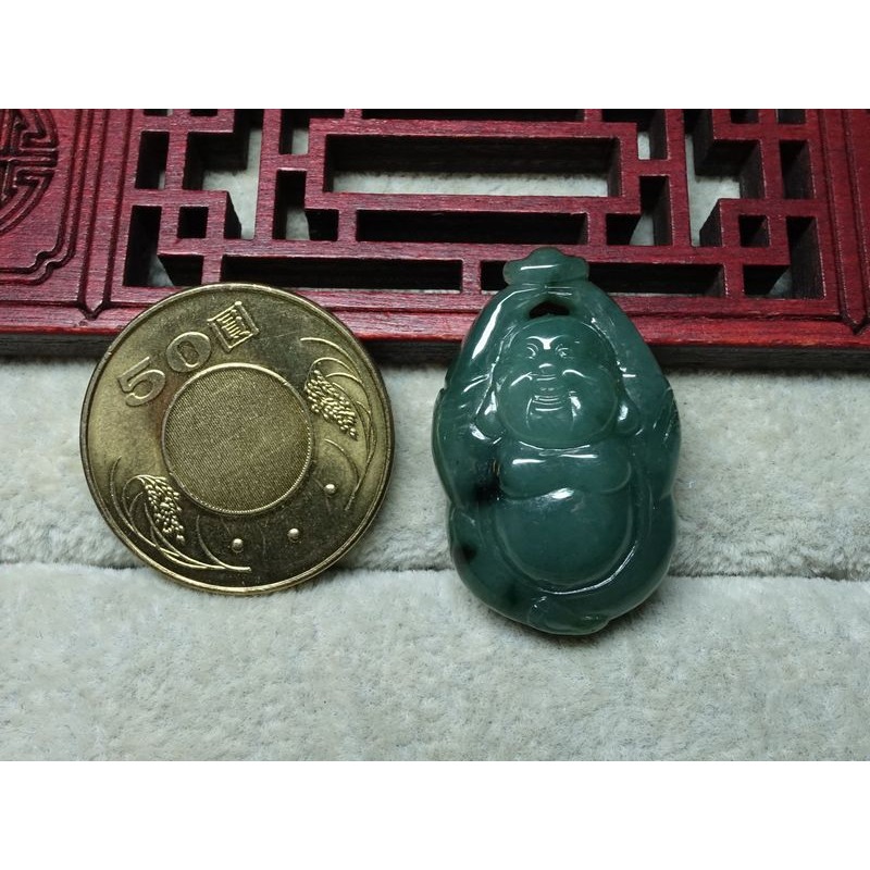 清貨不議價1000元~天然緬甸玉A貨/油青，彌勒佛玉墜~附證附繩鍊~(36Z1092)~孫裴筠-細節圖4