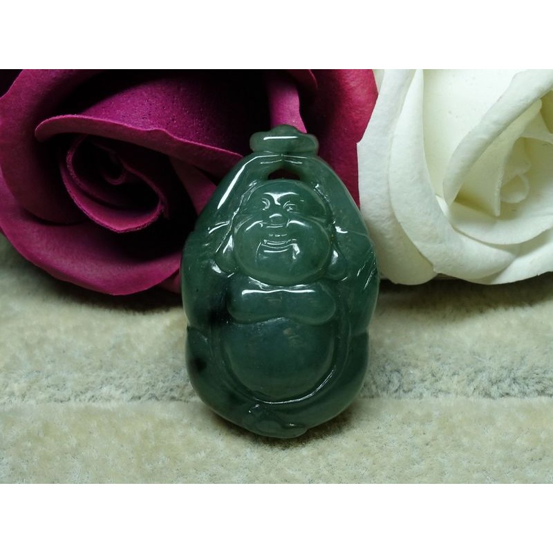 清貨不議價1000元~天然緬甸玉A貨/油青，彌勒佛玉墜~附證附繩鍊~(36Z1092)~孫裴筠-細節圖8