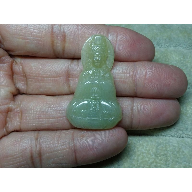 清貨不議價888元~天然緬甸玉A貨/糯種微黃，媽祖玉墜~附證附繩鍊~(80Z1296)~孫裴筠-細節圖5