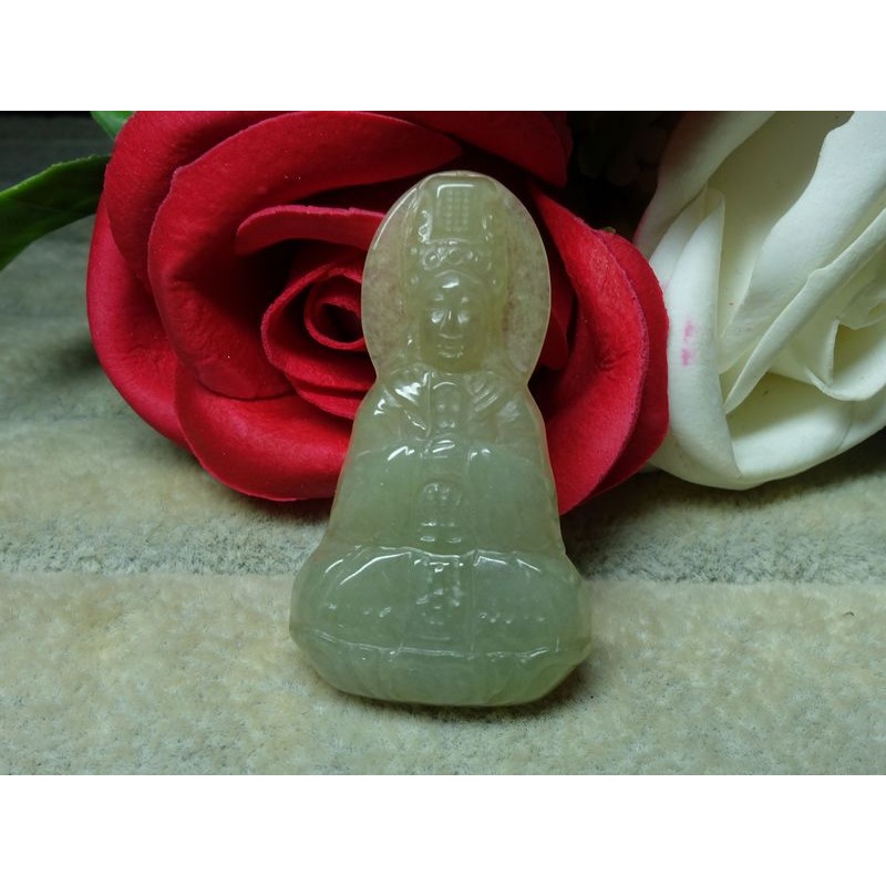 清貨不議價888元~天然緬甸玉A貨/糯種微黃，媽祖玉墜~附證附繩鍊~(80Z1296)~孫裴筠-細節圖7