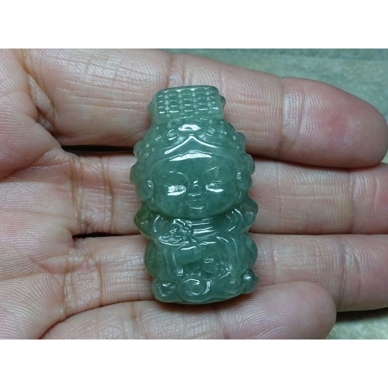 天然緬甸玉A貨/油青微黃，Q版媽祖玉墜~出清不議價1580元~附證附繩鍊~(42Z1365)~孫裴筠-細節圖6
