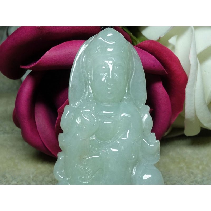 天然緬甸玉A貨/糯種，觀音玉墜~出清不議價1780元~附證附繩鍊~(91Z1002-1)~孫裴筠-細節圖7