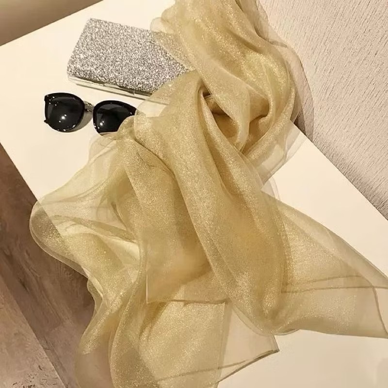 真絲絲巾桑蠶絲絲巾 晚禮服絲巾凹造型絲巾披肩 晚宴披肩金色圍巾 雙層高檔絲巾 高檔圍巾防風披肩 絲巾防曬披肩冷氣房保暖巾-細節圖2