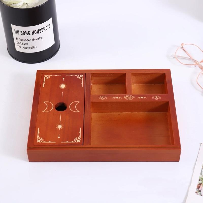 現貨❤️莉莉塔羅❤️桌面收納 月相木質塔羅牌牌卡夾 水晶收納盒 巫師祭壇用品物品收納 塔羅牌收納 木盒展示盒月相收納盒-細節圖3