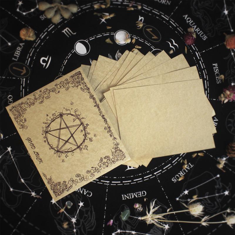 現貨❤️莉莉塔羅占卜❤️ 高質感能量羊皮紙 許願儀式書寫紙便利簽紙空白卡片明信片儀式節日手繪賀卡羊皮紙 五芒星 植物 繪-細節圖4