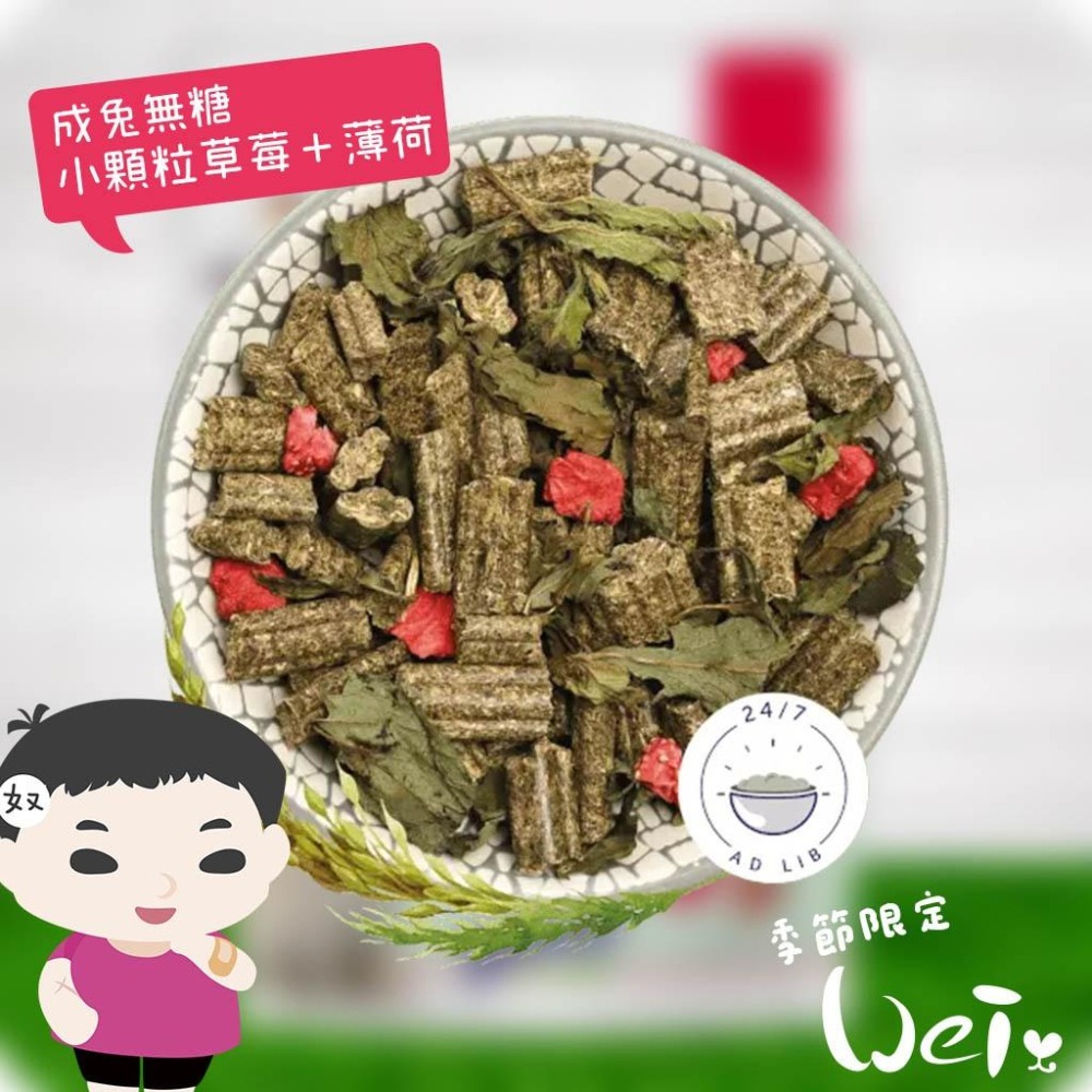 魏啥麻-德國邦尼Bunny成兔無糖草莓+薄荷配方 (小顆粒 75種草本 低鈣 含草莓凍乾 薄荷葉 茴香籽粗纖維高)兔飼料-細節圖4