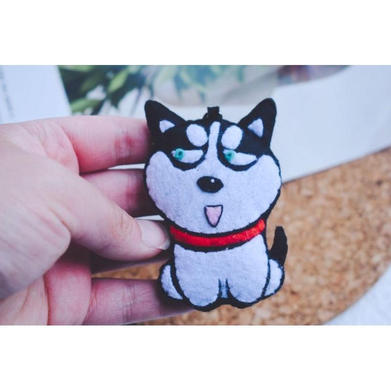 台灣現貨 親手縫更有愛【🍀幸福四葉草🍀】《哈士奇鑰匙圈鑰匙套掛飾》 diy材料包/ 不織布材料包/親子手作/批發/社團-細節圖4