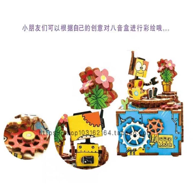 木質彩繪音樂盒🇹🇼現貨 手作更有愛【🍀幸福四葉草🍀】《木質Diy彩繪音樂盒2款 天空之城》附彩繪水彩6色+畫筆 保麗龍膠-細節圖6