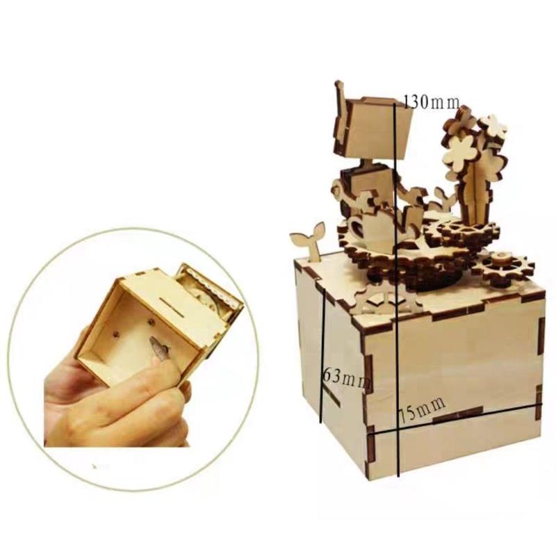 木質彩繪音樂盒🇹🇼現貨 手作更有愛【🍀幸福四葉草🍀】《木質Diy彩繪音樂盒2款 天空之城》附彩繪水彩6色+畫筆 保麗龍膠-細節圖8