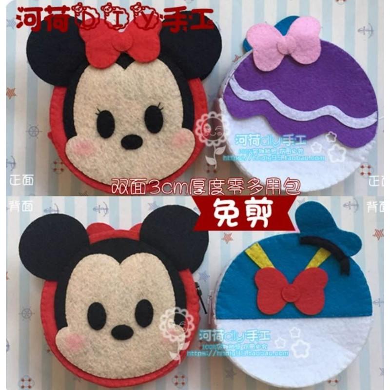 🇹🇼現貨 親手縫更有愛【🍀幸福四葉草🍀】免裁剪《雙面零錢包6款直徑9公分》diy材料包/奇奇/米奇/迪士尼/胡迪-細節圖4
