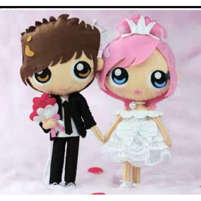 🇹🇼現貨 親手縫更有愛【🍀幸福四葉草🍀】《新娘新娘 抱枕娃娃》不織布材料包/免裁剪/批發/文創/婚禮/優雅手作-細節圖2