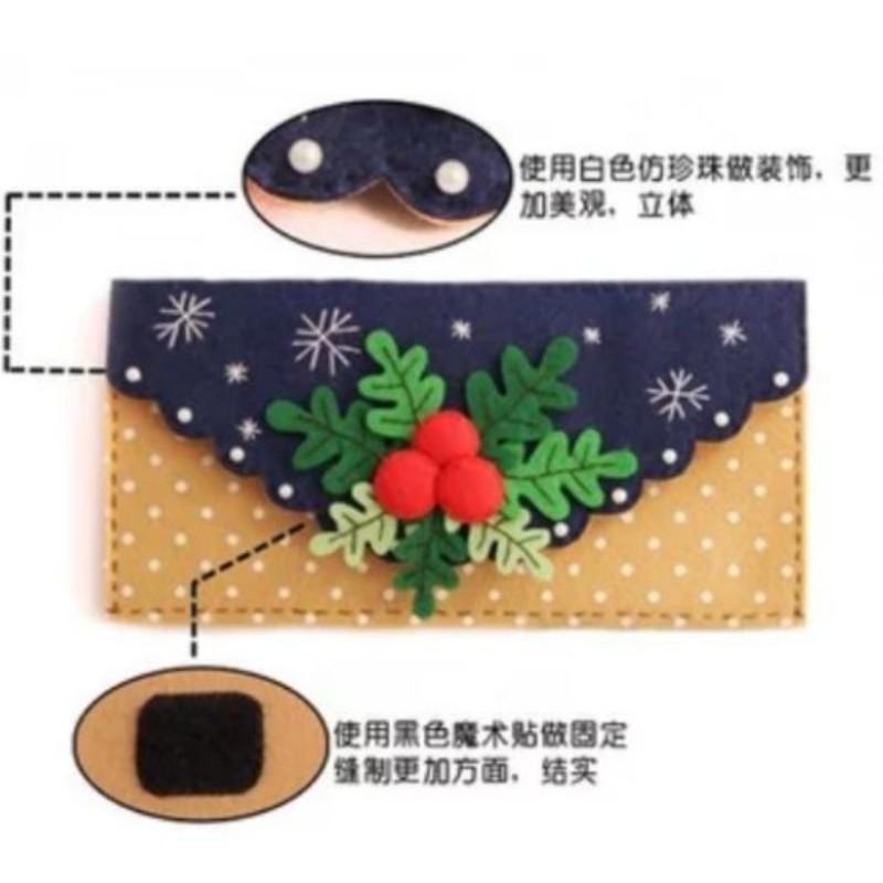 🇹🇼現貨 親手縫更有愛【🍀幸福四葉草🍀】《聖誕雪物語手拿長夾》免裁剪不織布材料包/親子手作/閨蜜/情人節禮物/批發/文創-細節圖3