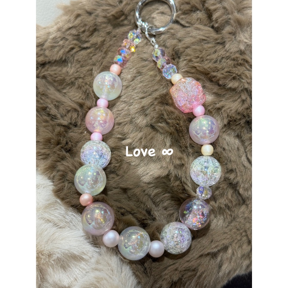 手機掛鏈 包包吊飾 粉色閃亮珠-細節圖2